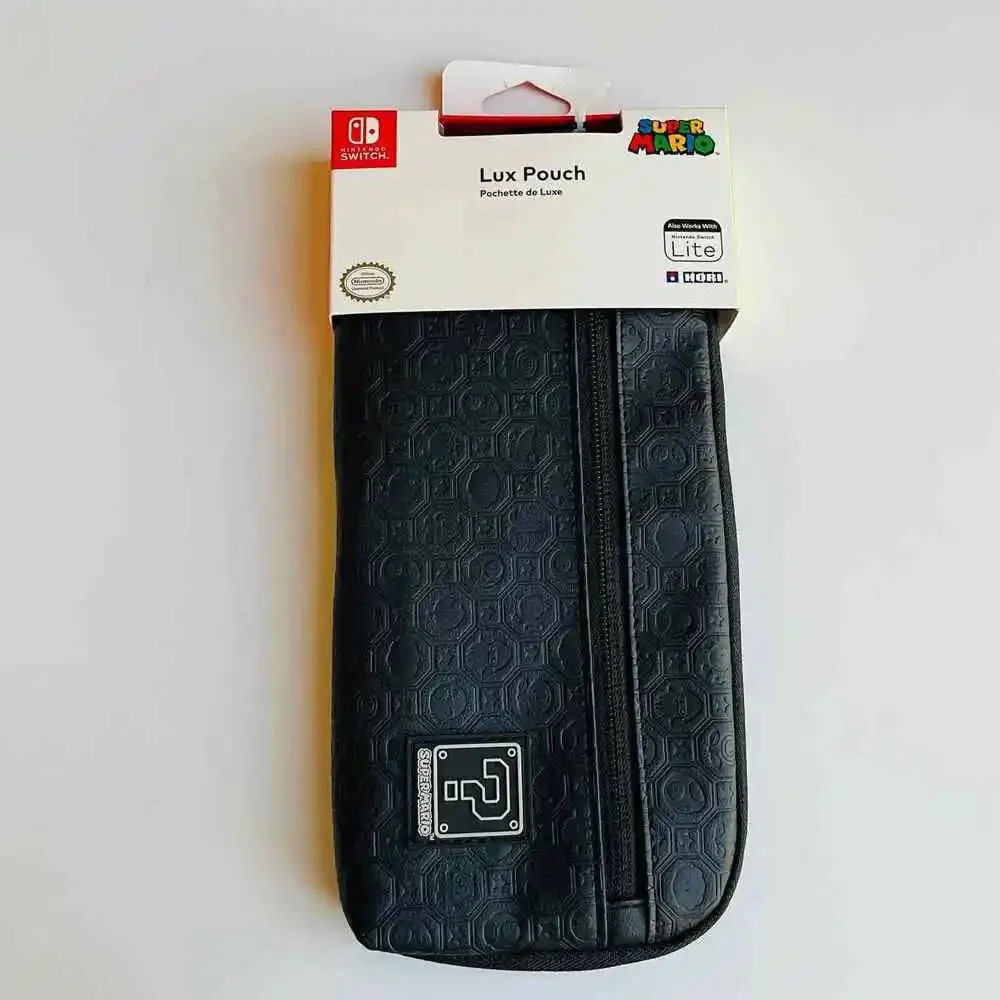 Nintendo Switch Super Mario Pouch Lite Black Embossed Logos Zippers